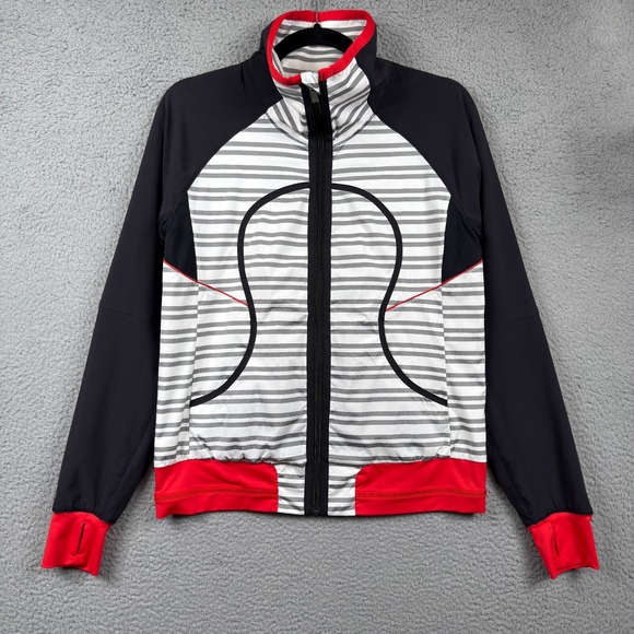 Lululemon Jacket Womens 6 Black White Red Track Attack Athletic Full Zip Running - Picture 1 of 10